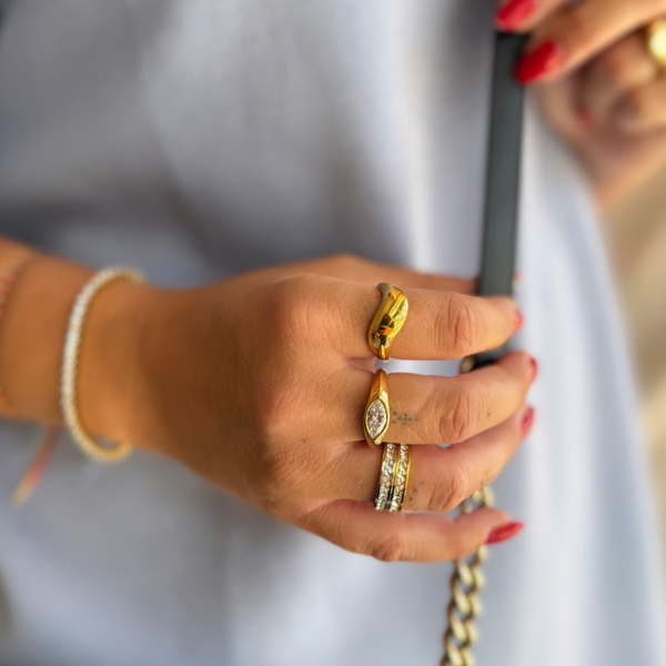 Plain stone statement ring forgyldt