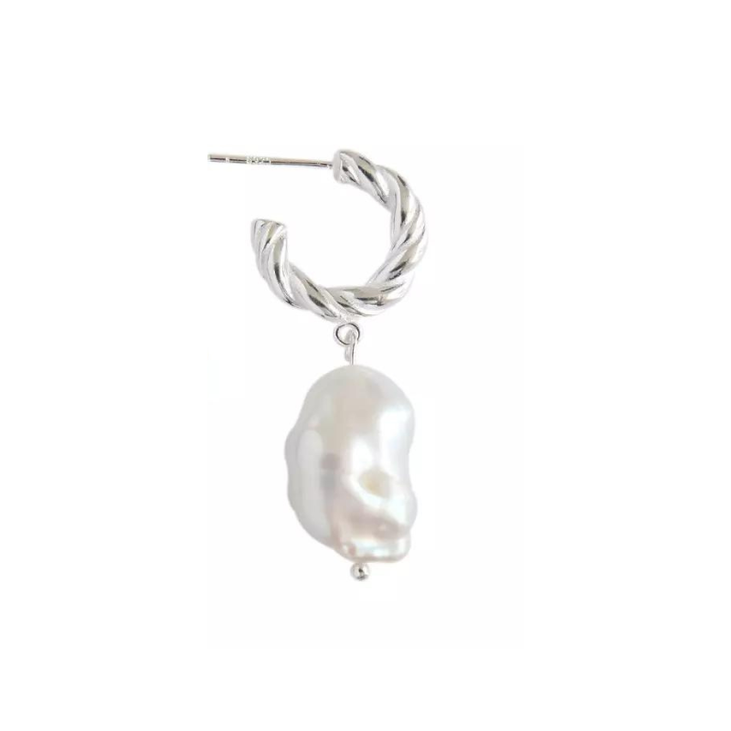 Single natural pearl hoop sølv